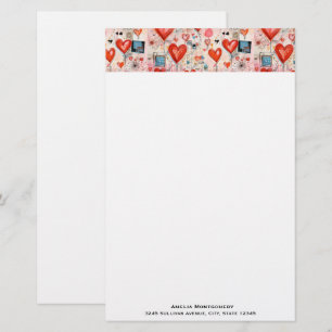 Rode harten grillige liefde patroon briefpapier