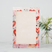 Rode harten grillige liefde patroon briefpapier (Staand voorkant)