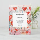 Rode harten grillige liefde patroon bruiloft kaart (Staand voorkant)