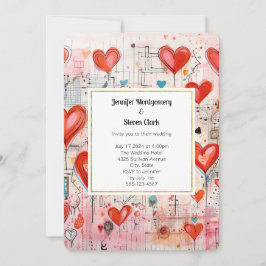 Rode harten grillige liefde patroon bruiloft kaart