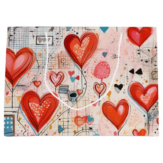 Rode harten grillige liefde patroon groot cadeauzakje (Voorkant)