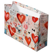 Rode harten grillige liefde patroon groot cadeauzakje (Voorkant Gekanteld)