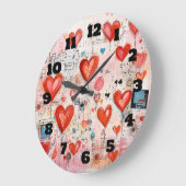 Rode harten grillige liefde patroon grote klok (Hoek)