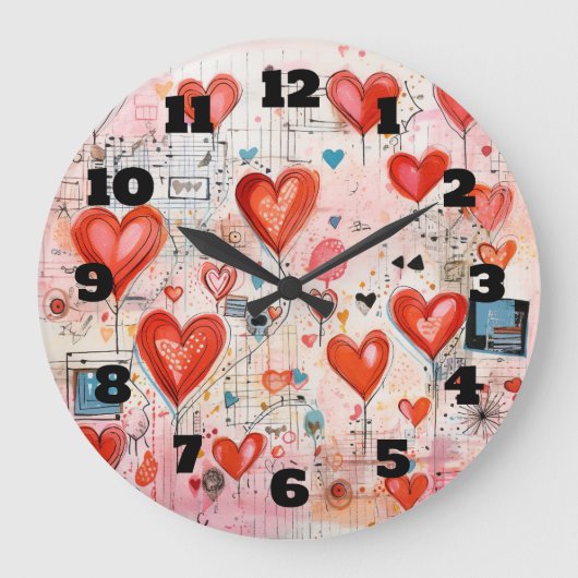 Rode harten grillige liefde patroon grote klok (Voorkant)