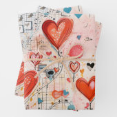 Rode harten grillige liefde patroon inpakpapier vel (In situ)