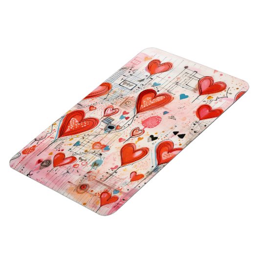 Rode harten grillige liefde patroon magneet (Linkerzijde)