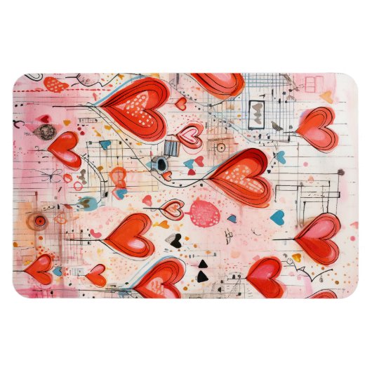 Rode harten grillige liefde patroon magneet (Horizontaal)