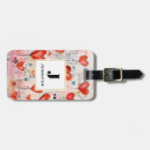 Rode harten grillige liefde patroon monogram bagagelabel (Voorkant horizontaal)