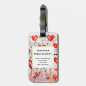 Rode harten grillige liefde patroon monogram bagagelabel (Achterkant verticaal)