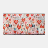 Rode harten grillige liefde patroon monogram bureaumat (Voorkant)