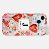 Rode harten grillige liefde patroon monogram Case-Mate iPhone case (Achterkant (horizontaal))