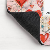 Rode harten grillige liefde patroon monogram muismat (Hoek)