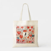 Rode harten grillige liefde patroon monogram tote bag (Achterkant)