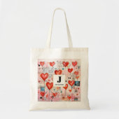 Rode harten grillige liefde patroon monogram tote bag (Voorkant)