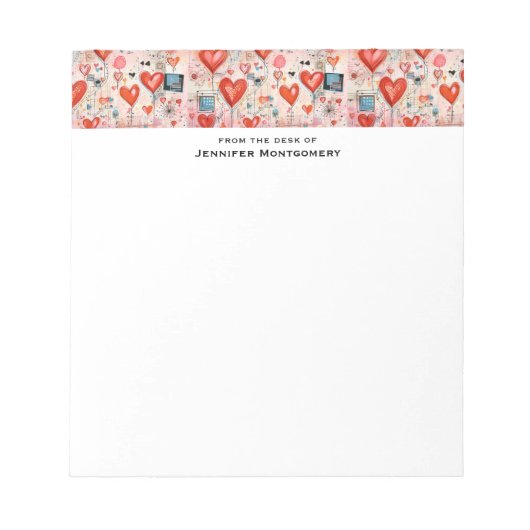 Rode harten grillige liefde patroon notitieblok (Voorkant)