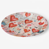Rode harten grillige liefde patroon papieren bordje (Gekanteld)