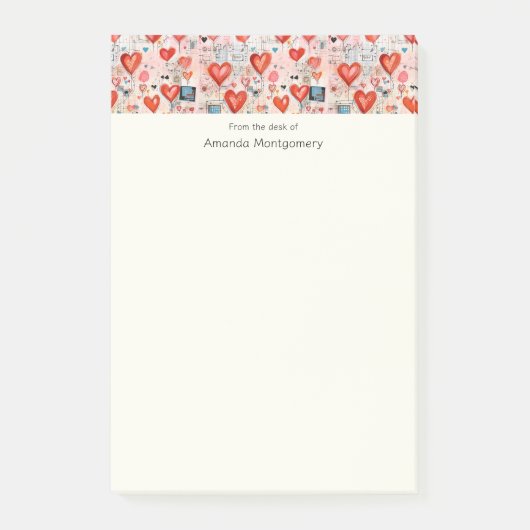 Rode harten grillige liefde patroon post-it® notes (Voorkant)