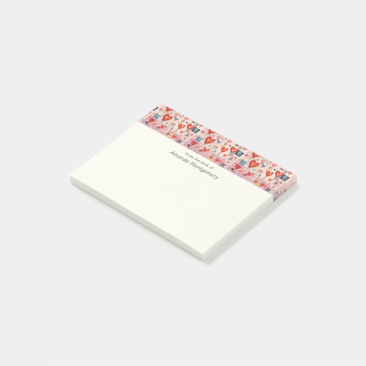 Rode harten grillige liefde patroon post-it® notes (Schuin)