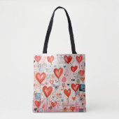 Rode harten grillige liefde patroon tote bag (Voorkant)