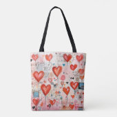 Rode harten grillige liefde patroon tote bag (Achterkant)
