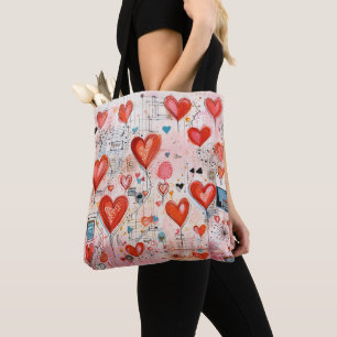 Rode harten grillige liefde patroon tote bag
