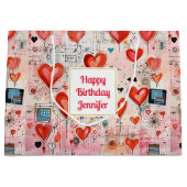 Rode harten grillige liefde patroon verjaardag groot cadeauzakje (Voorkant)