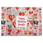 Rode harten grillige liefde patroon verjaardag groot cadeauzakje (Achterkant)