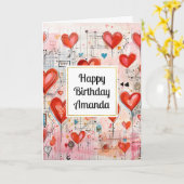 Rode harten grillige liefde patroon verjaardag kaart (Gele Bloem)