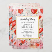 Rode harten grillige liefde patroon verjaardag kaart (Voorkant / Achterkant)