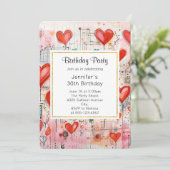 Rode harten grillige liefde patroon verjaardag kaart (Staand voorkant)