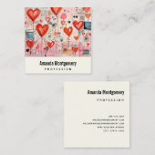 Rode harten grillige liefde patroon vierkante visitekaartje (Voorkant / Achterkant)