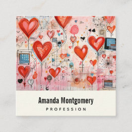 Rode harten grillige liefde patroon vierkante visitekaartje