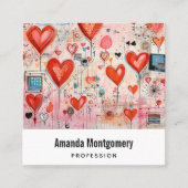 Rode harten grillige liefde patroon vierkante visitekaartje (Voorkant)
