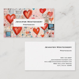 Rode harten grillige liefde patroon visitekaartje