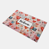 Rode harten grillige liefde patroon welkom deurmat (Schuin)
