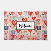 Rode harten grillige liefde patroon welkom deurmat (Voorkant)