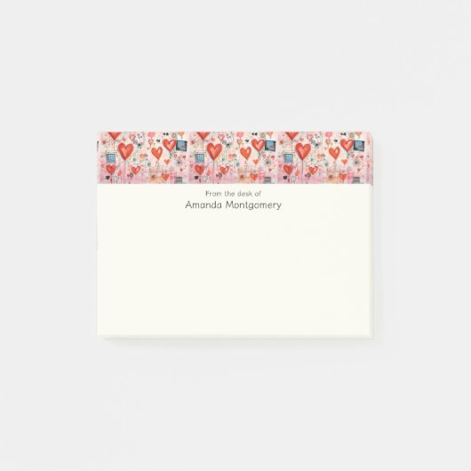 Rode harten grillige liefdespatroon post-it® notes (Voorkant)