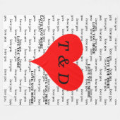 Rode harten houden van je meer monogram fleece deken (Voorkant (Horizontaal))