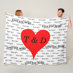 Rode harten houden van je meer monogram fleece deken