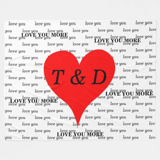 Rode harten houden van je meer monogram fleece deken (Voorkant (Horizontaal))