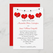 Rode harten in liefdesbruiloft-uitnodiging kaart (Voorkant / Achterkant)