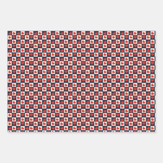 Rode harten in vierkanten patroon Valentijnsdag Inpakpapier Vel (Voorkant)