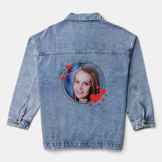 Rode harten ingelijst aangepaste foto gepersonalis denim jacket (Achterkant)