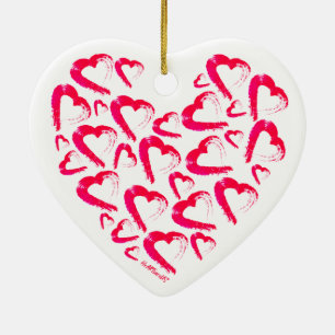 Rode harten keramische kerst ornament