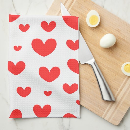 Rode harten Keukenhanddoeken (Quarter Fold)