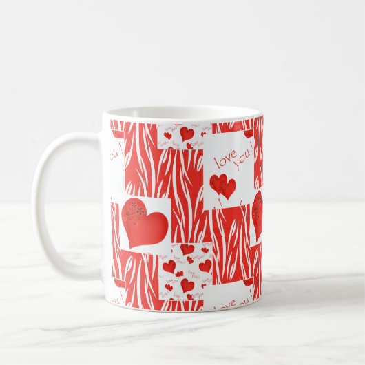 Rode harten, liefde. koffiemok (Links)