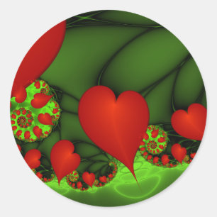 Rode harten Lime groene moderne abstracte fractal Ronde Sticker