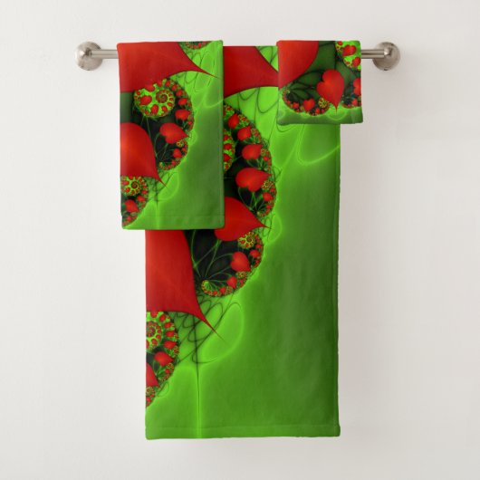 Rode harten limoen groen moderne Abstracte fractal Bad Handdoek (Insitu)