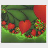 Rode harten limoen groen moderne Abstracte fractal Cadeaupapier (Vlak)