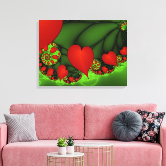Rode harten limoen groen moderne Abstracte fractal Canvas Afdruk (Insitu (Woonkamer))